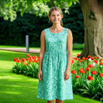**

A woman in a modest sundress, standing in a lush, green park on a sunny day, fully clothed, appropriate attire, safe for work, perfect anatomy, natural proportions, professional photography, high quality. The background features trees and flowers, creating a peaceful and serene atmosphere. Family-friendly.

**