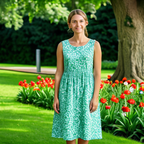 **

A woman in a modest sundress, standing in a lush, green park on a sunny day, fully clothed, appropriate attire, safe for work, perfect anatomy, natural proportions, professional photography, high quality. The background features trees and flowers, creating a peaceful and serene atmosphere. Family-friendly.

**