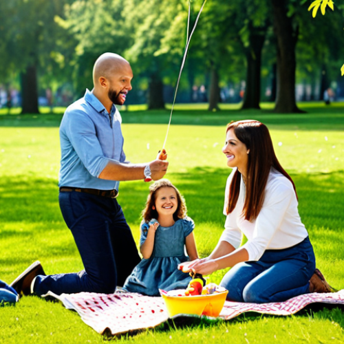 Family Activity**

"A family of four enjoying a picnic in a sunny park, fully clothed, appropriate attire, safe for work, professional photography, high quality, perfect anatomy, correct proportions, natural pose. The children are playing with a kite while the parents watch, smiling. Lush green grass and trees in the background. Modest clothing."

**