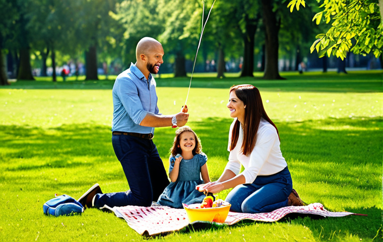 Family Activity**

"A family of four enjoying a picnic in a sunny park, fully clothed, appropriate attire, safe for work, professional photography, high quality, perfect anatomy, correct proportions, natural pose. The children are playing with a kite while the parents watch, smiling. Lush green grass and trees in the background. Modest clothing."

**