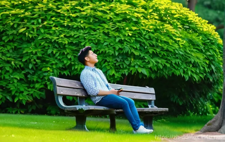 디지털디톡스와 행복한 삶 - **Prompt 1: Reconnecting with Nature and the Present Moment**
    "A young adult, perhaps in their l...