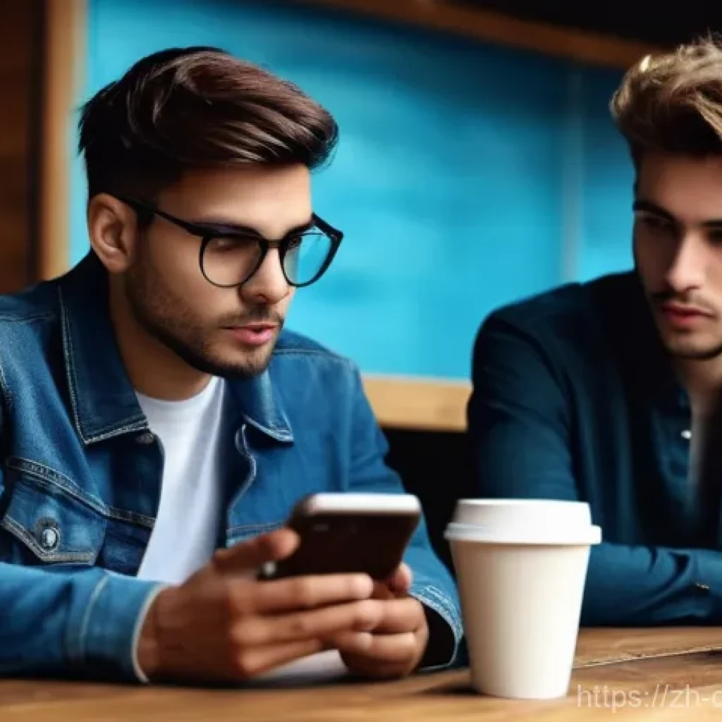 디지털디톡스와 개인적인 성장 - **Prompt:** A modern cafe scene depicting a group of three young adults, around 20-30 years old, sit...