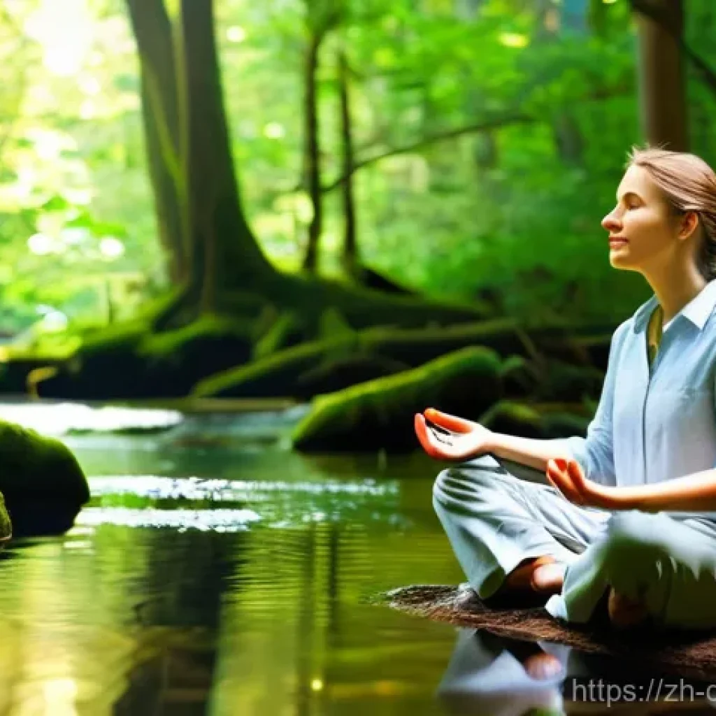 디지털디톡스와 스트레스 줄이는 기술 - **Prompt 1: Serene Digital Detox in Nature**
A tranquil person, gender-neutral, in their late tw...