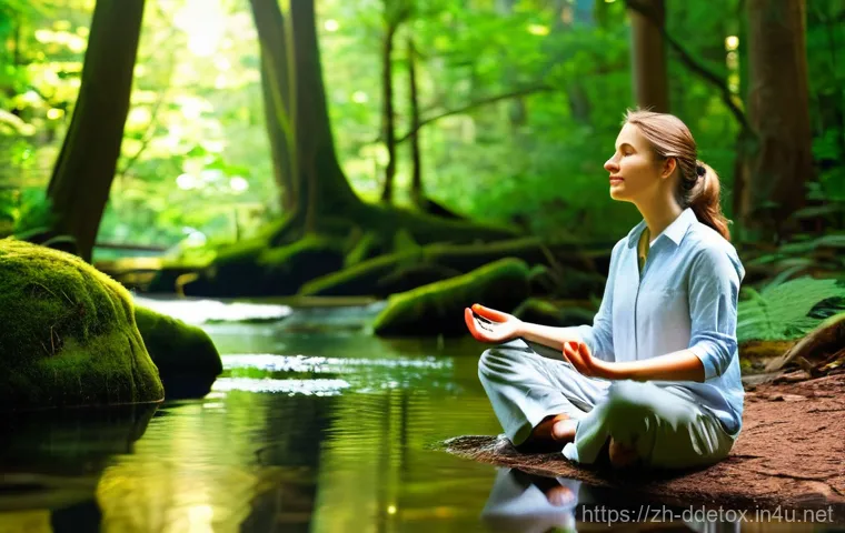디지털디톡스와 스트레스 줄이는 기술 - **Prompt 1: Serene Digital Detox in Nature**
    A tranquil person, gender-neutral, in their late tw...