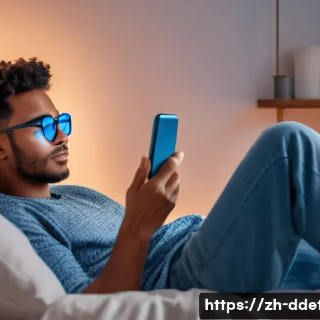 디지털디톡스와 스마트폰 청소 - A modern minimalist bedroom scene in soft evening light, featuring a young adult sitting comfortably...
