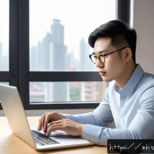 디지털디톡스 장점 - A modern Chinese urban home office scene with a young professional wearing comfortable casual clothe...
