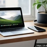 디지털디톡스와 삶의 질 향상 - A serene modern workspace featuring a minimalist desk with a laptop, smartphone in "focus mode," and...