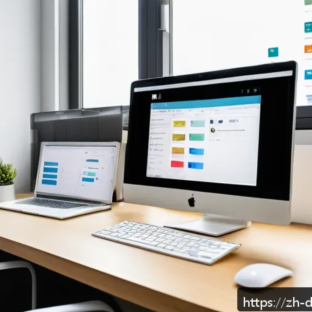 디지털디톡스와 이메일 정리 - A modern office workspace featuring a sleek computer screen displaying an organized email inbox with...