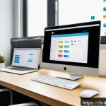 디지털디톡스와 이메일 정리 - A modern office workspace featuring a sleek computer screen displaying an organized email inbox with...