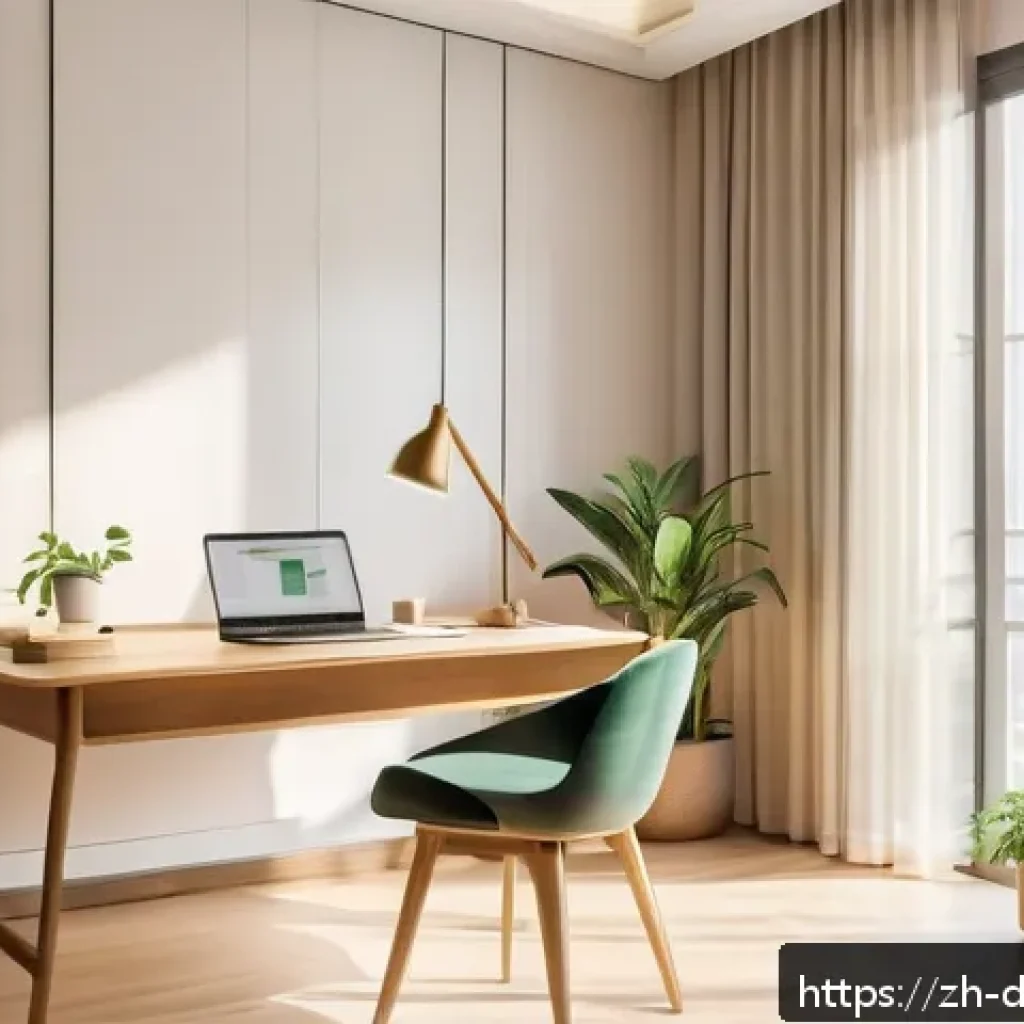 디지털디톡스와 온라인 강의 집중력 향상 - A modern, minimalist study room bathed in natural sunlight from a large window with sheer curtains g...