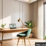 디지털디톡스와 온라인 강의 집중력 향상 - A modern, minimalist study room bathed in natural sunlight from a large window with sheer curtains g...