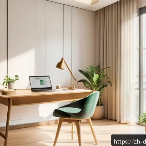 디지털디톡스와 온라인 강의 집중력 향상 - A modern, minimalist study room bathed in natural sunlight from a large window with sheer curtains g...